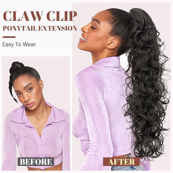 Claw Clip Ponytail Hair Extensions Synthetic Curly Wavy 24 Inch for Women - Picture 2 of 7